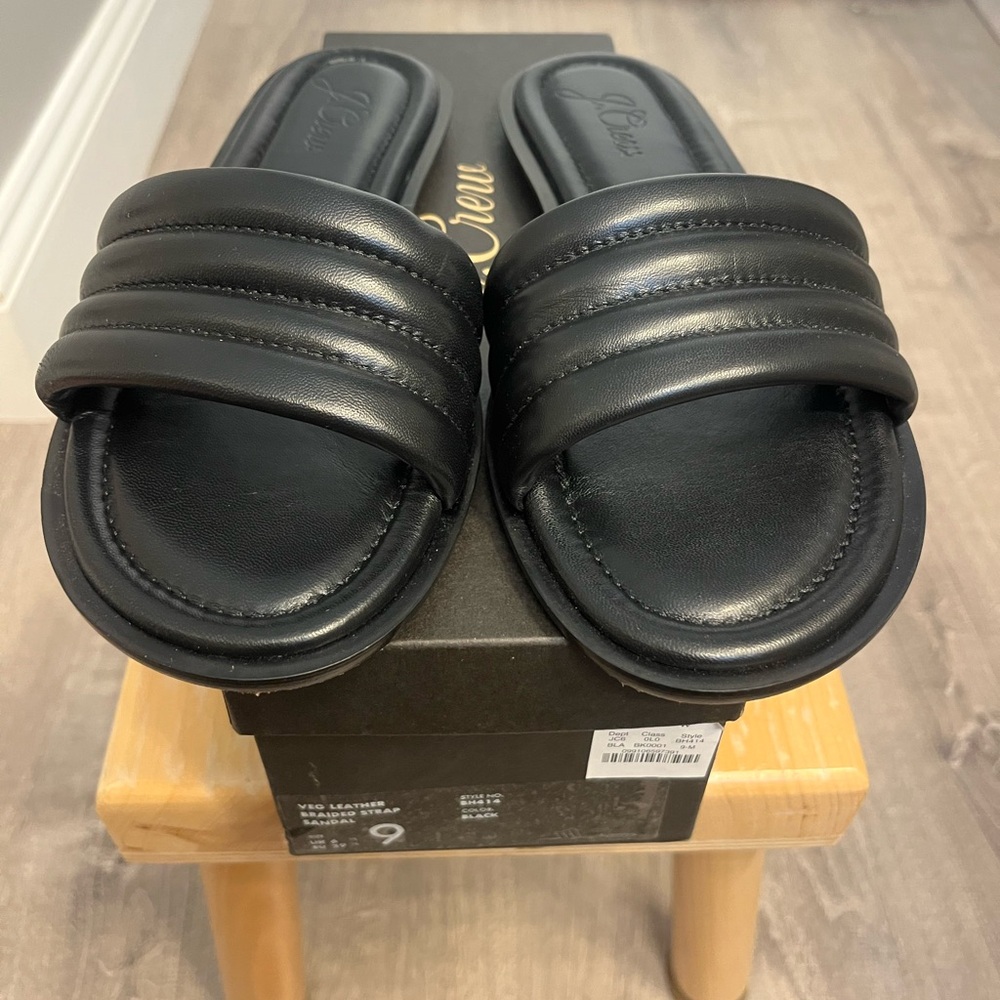Women's J. Crew Vegan Braided Leather Strap Sandals- Black- Size 9- Pre-owned